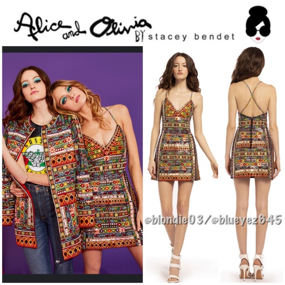 Alice + Olivia Tayla Embroidered Mini Dress 0 - Picture 1 of 6